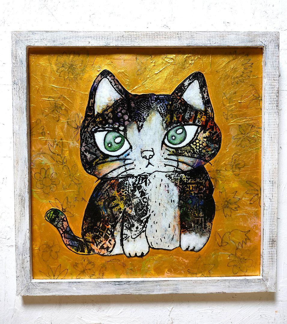 額付き銅版画応用絵画　title「未來ニャンコ」