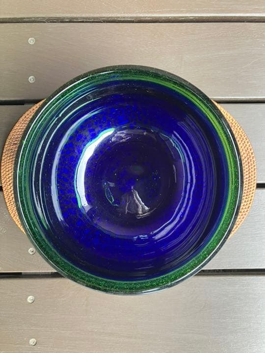 稲嶺盛吉　土紋　花器　紺緑