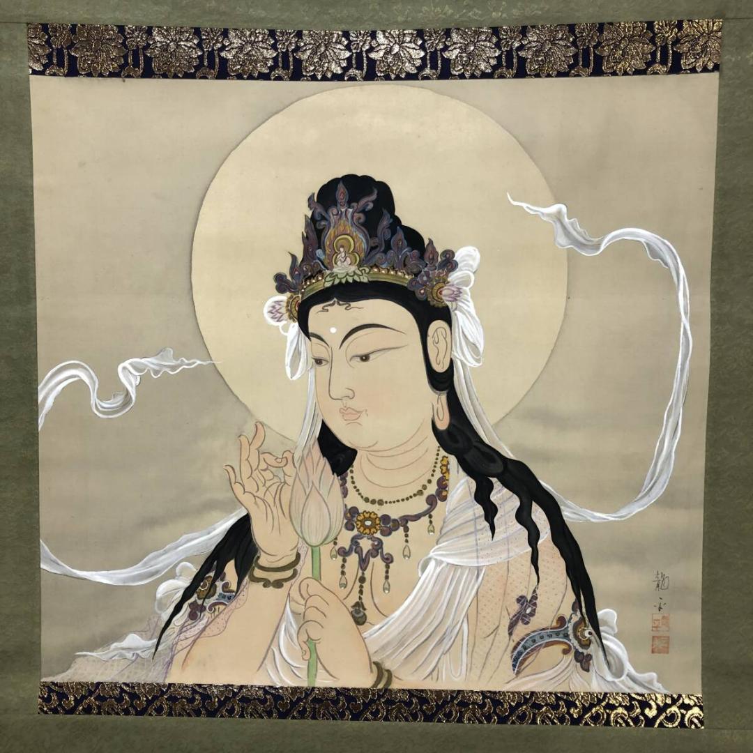 真作/龍平/観音図/人物図/布袋屋掛軸A-736