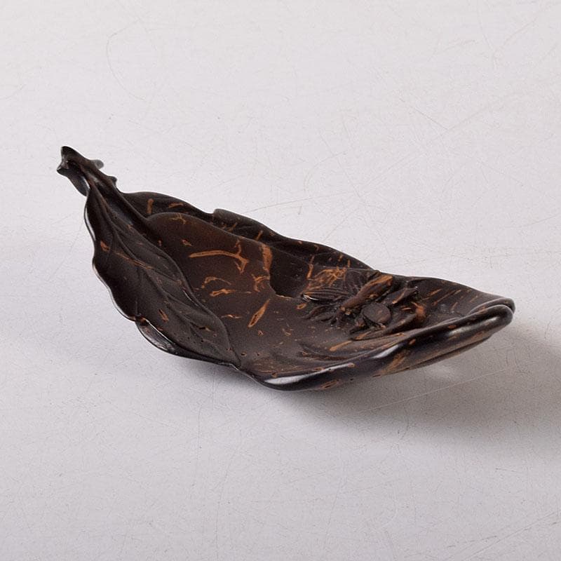 中国　書道具　唐木瘤木製　葉形　墨置　筆置　V　8033