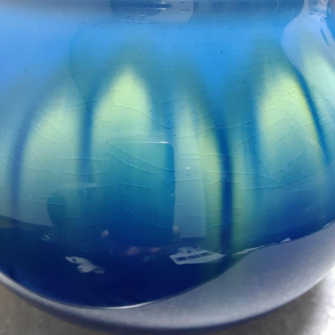 人間国宝 三代徳田八十吉 碧明耀彩 水指 金銘 茶道具 【 共箱 共布 栞】