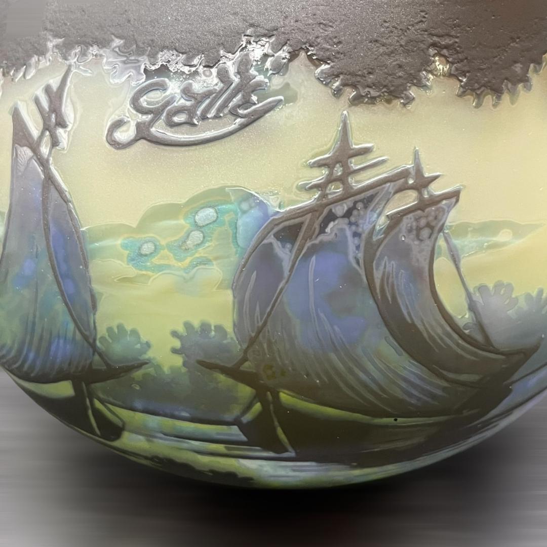 エミールガレ 特大　花器　花瓶　カメオ彫り　被せガラス　高さ15ｃｍ