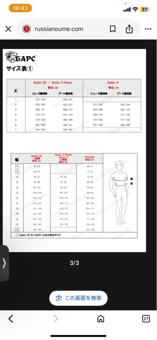 訳あり ロシアBars製 Gorka-3上下