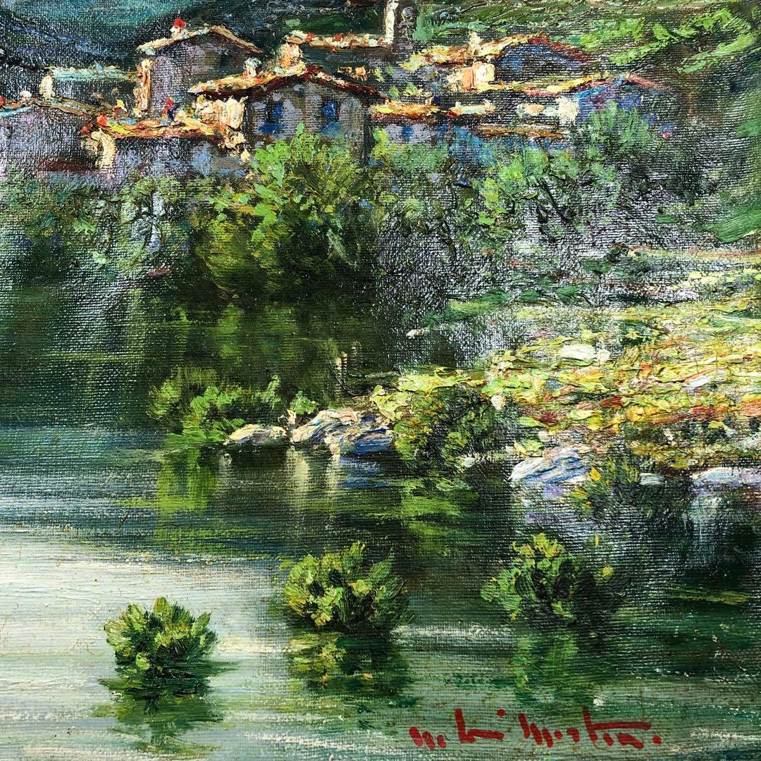 マリオ・ディ・マルティーノ　「カンターラの村」 油彩画　木枠無し　キャンバスのみ