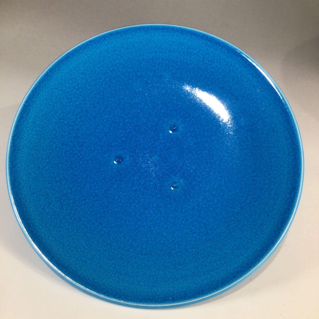 Ｐ３５４　水指　『御室窯造』『浅黄交趾』『末広水指』　共箱　茶道具