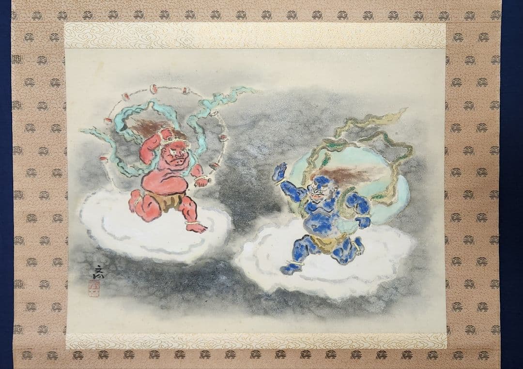 【風神雷神図】清原斉 733 肉筆 共箱 掛け軸