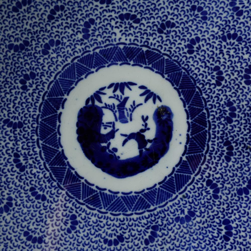 江戸幕末明治時代 古伊万里 有田 染付 尺寸大皿 微塵唐草 ベロ藍約35㎝ 飾皿