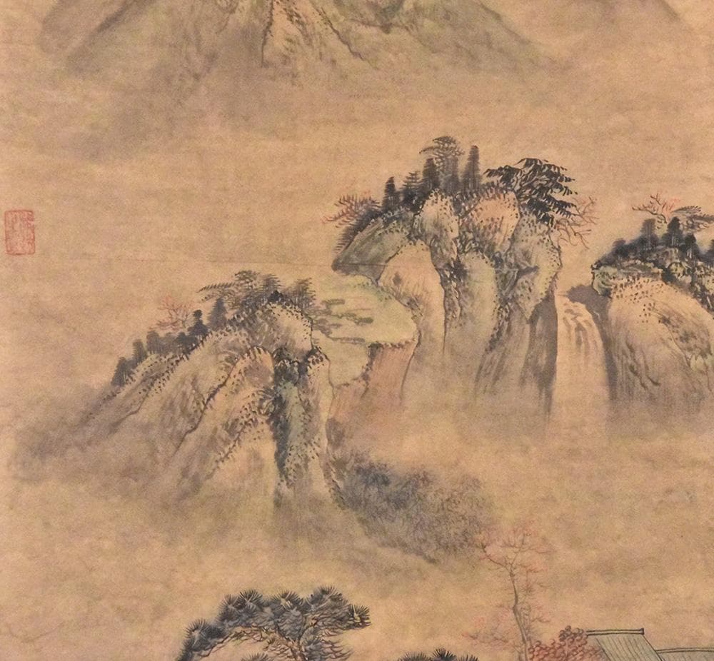 中国美術 伯石画 渓山清夏 壬戌年仲 夏月 山水墨画 1982年 古玩 書道
