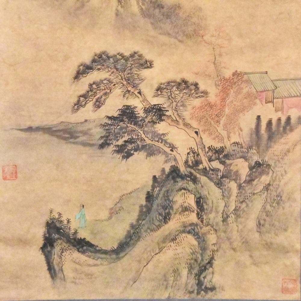 中国美術 伯石画 渓山清夏 壬戌年仲 夏月 山水墨画 1982年 古玩 書道