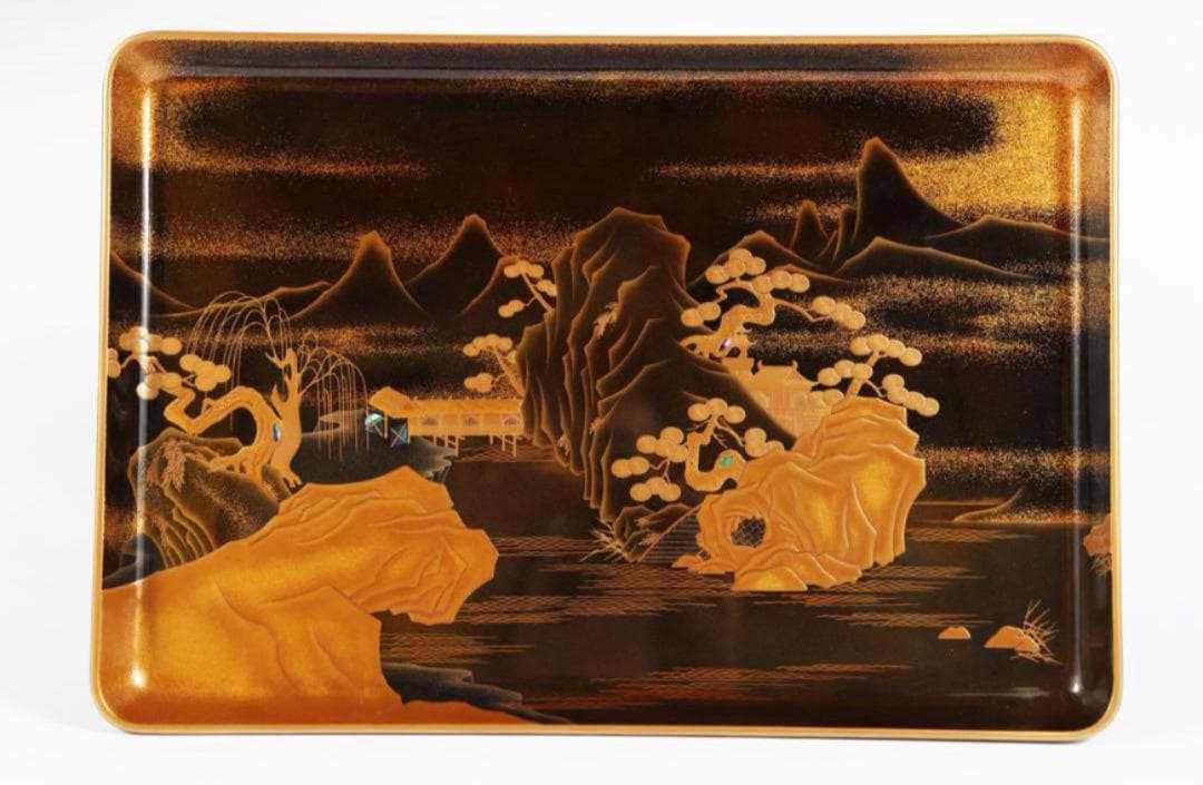 輪島塗 山水研出し蒔絵黒漆屠蘇器 塗師大崎庄右衛門 大崎庄右エ門