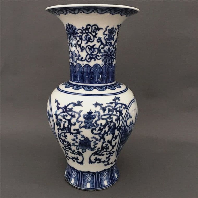 清三代鯖山水図花觚 景徳鎮 陶磁器 書斎の 装飾品 工芸品 美術品 置物