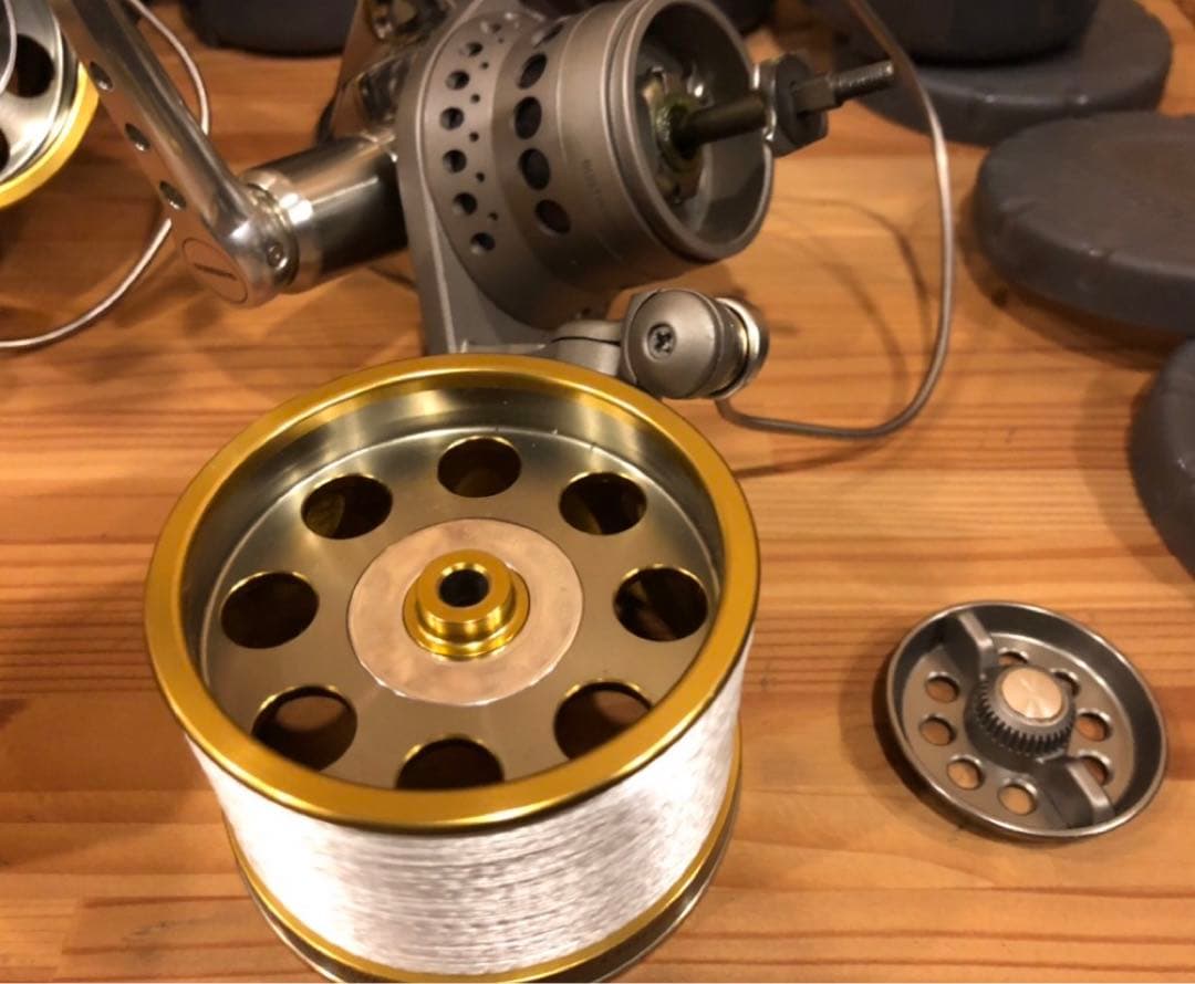 総額５０万‼️シマノ 最高峰スーパーエアロチタニウム右巻き3台　夢屋スプール6個付