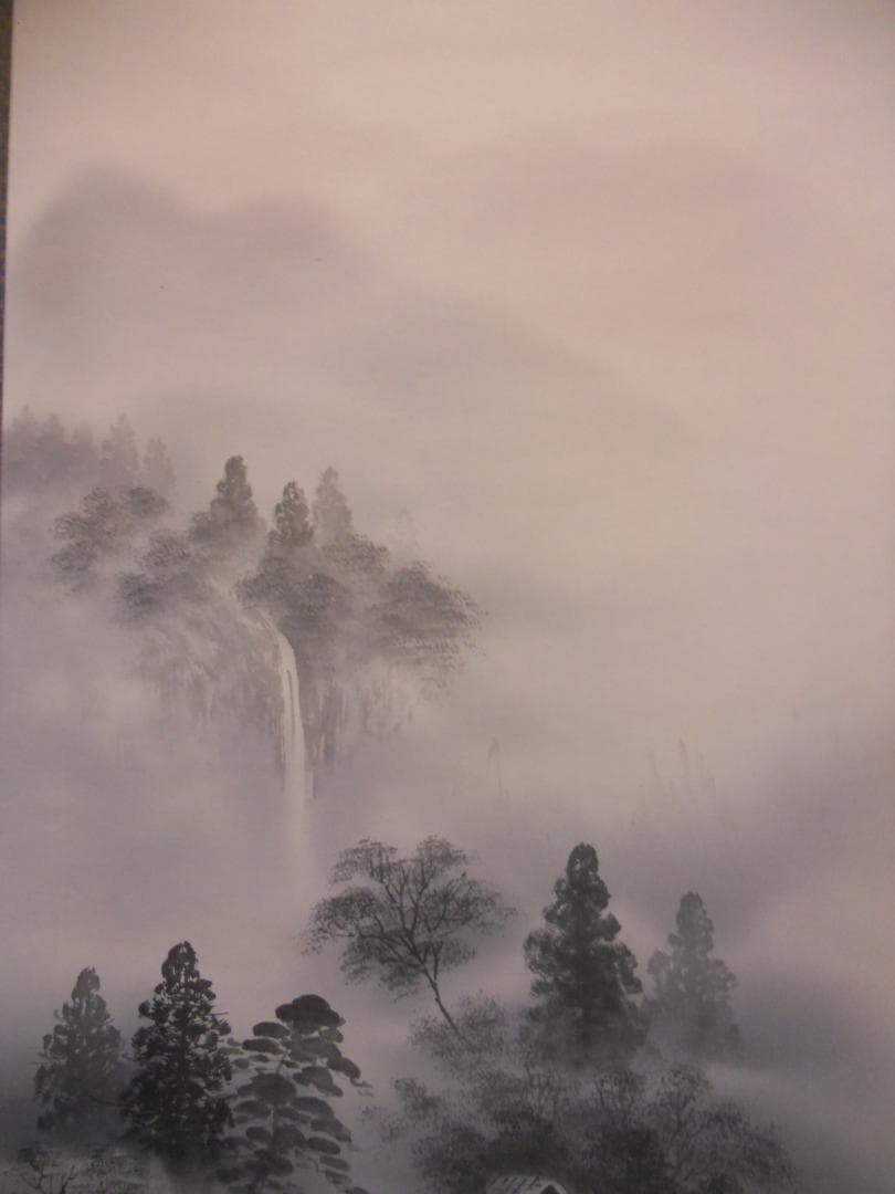 掛け軸 恵月 水墨山水 絹本 希少 軸装 茶道具 掛軸 美品 です。