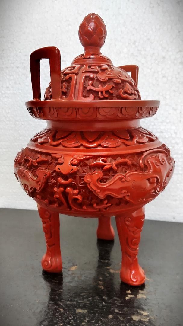 中国古玩　堆朱　ついしゅ　香炉