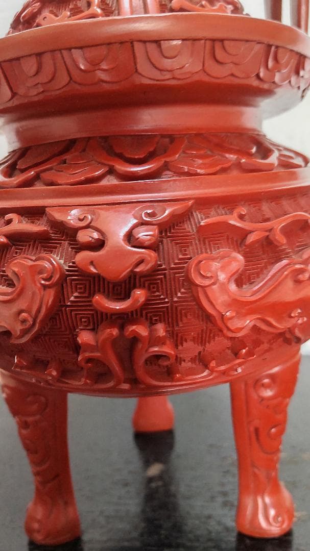 中国古玩　堆朱　ついしゅ　香炉