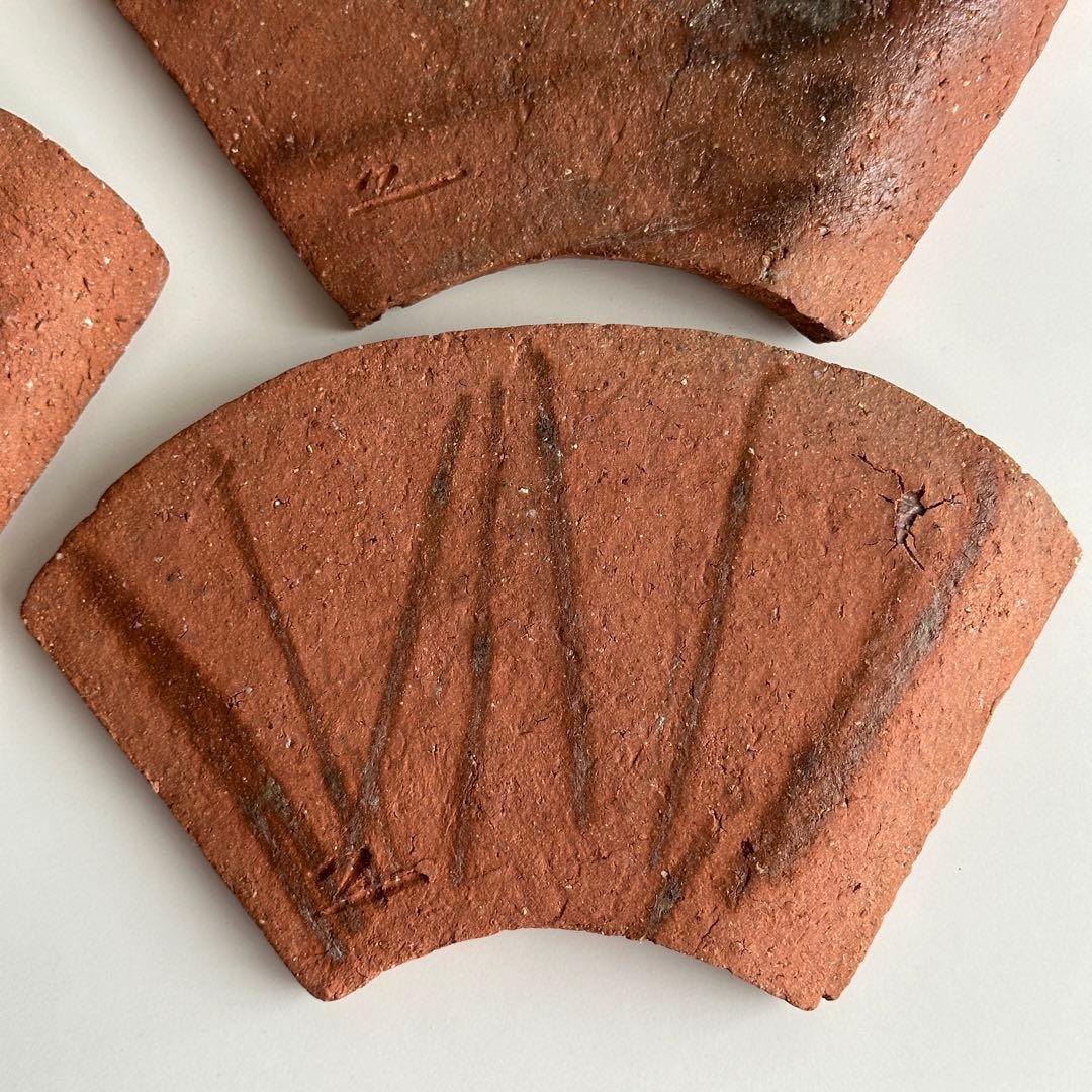 各見政峯 備前 皿 緋襷 扇面皿 5枚 共箱