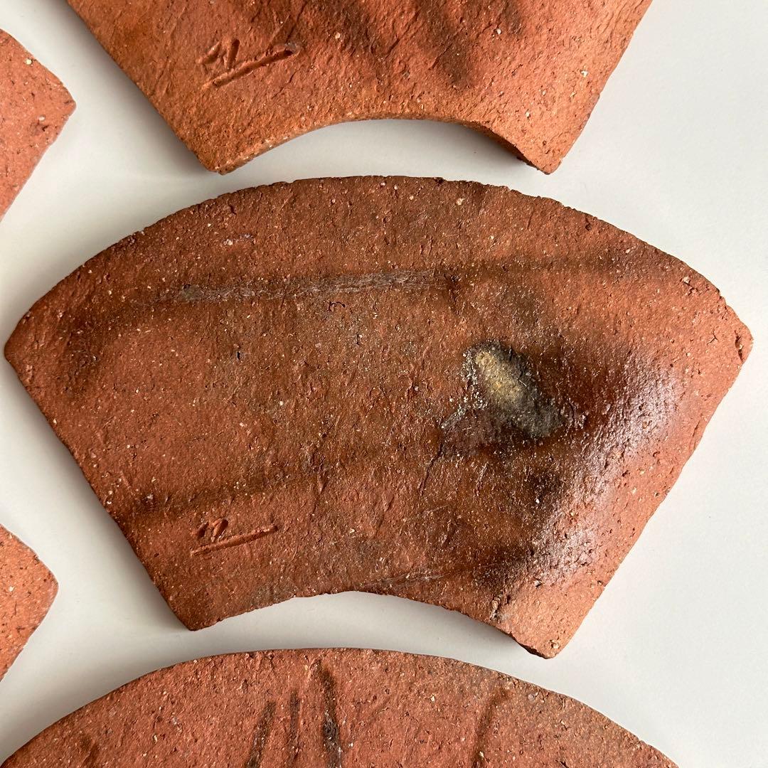 各見政峯 備前 皿 緋襷 扇面皿 5枚 共箱