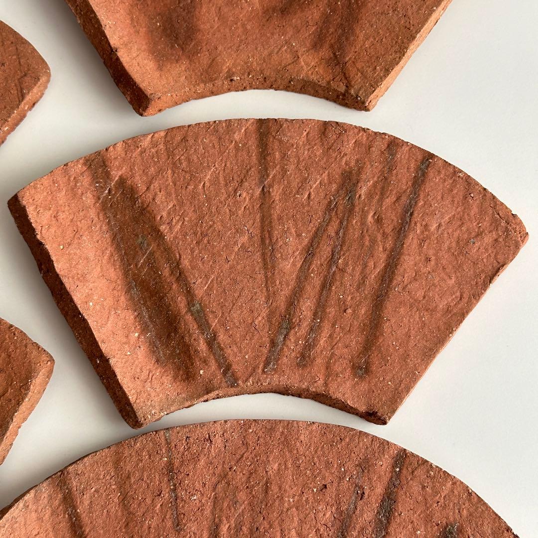 各見政峯 備前 皿 緋襷 扇面皿 5枚 共箱