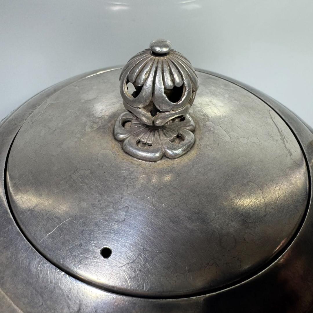 純銀製 般若心経彫 湯沸 透かし彫り取手 鳴付 銀瓶 茶道具 薬缶 純銀保証