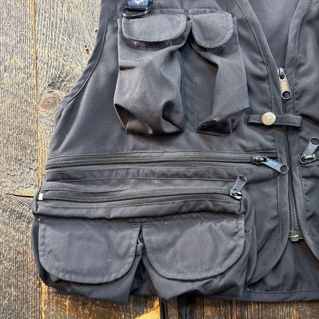 古着　フィッシングベスト　ブラック　フライベスト　多ポケット L アウトドア