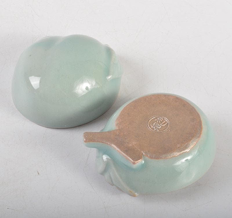 茶道具　京焼　三代　加藤利昇作　青磁　蓋置　香合　共箱　2点　V　R5266