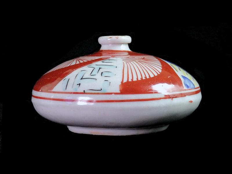 伊万里　瀬戸　色絵　線描き捻り紋の図　油壷　E420AS-fbkq