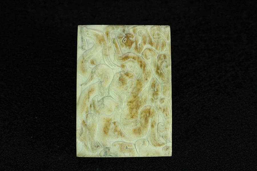 中国美術 古代 砡刻 饕餮 装飾 四件 コレクター蔵品(K-YC517)