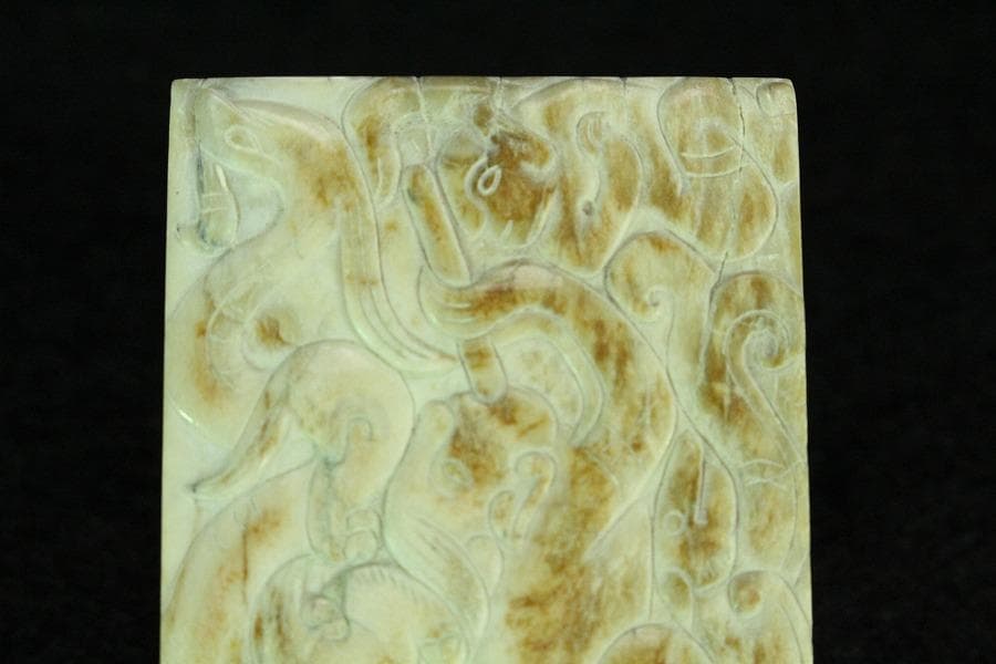 中国美術 古代 砡刻 饕餮 装飾 四件 コレクター蔵品(K-YC517)