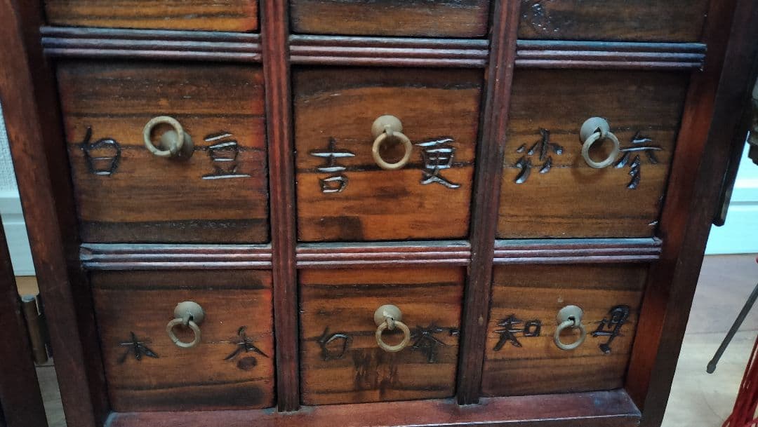 亀*ん様 薬箱　薬箪笥　李調家具　24杯 折り畳み式 中国 民芸 骨董 アンティ