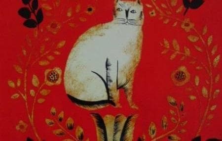 ジャクリーン　ハンバート、【赤いバックの猫】、希少な額装用画集より