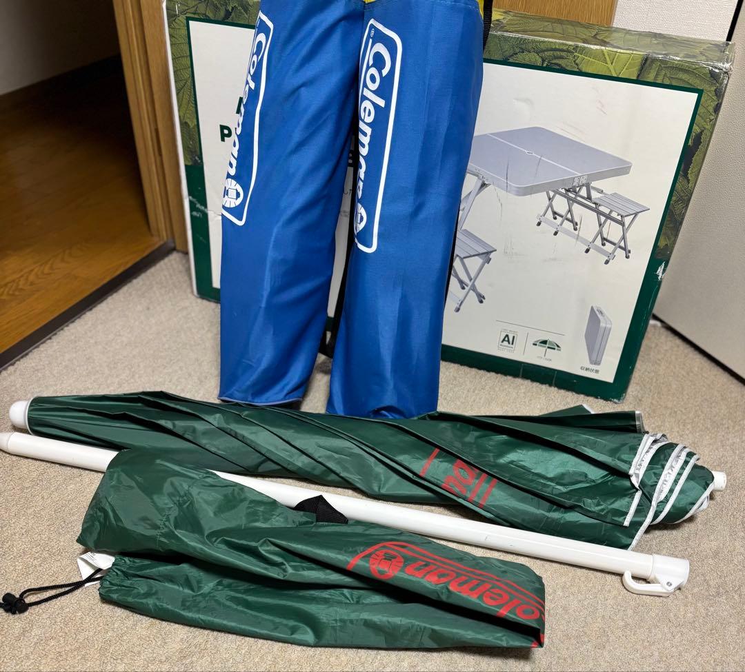 コールマン　アウトドア用品　テーブルとパラソルチェアセット