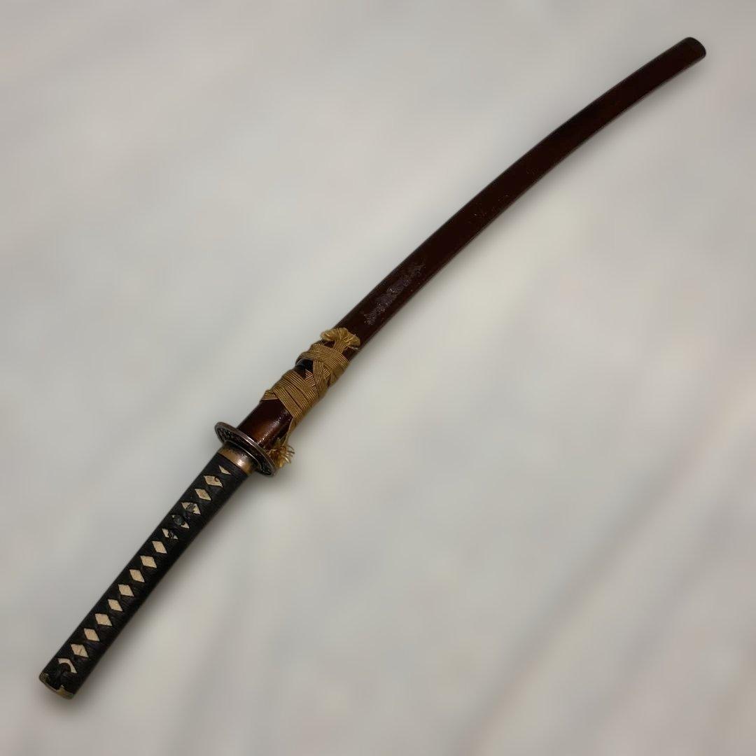 模造刀 濃緑柄 角松透し楕円鍔 茶鞘