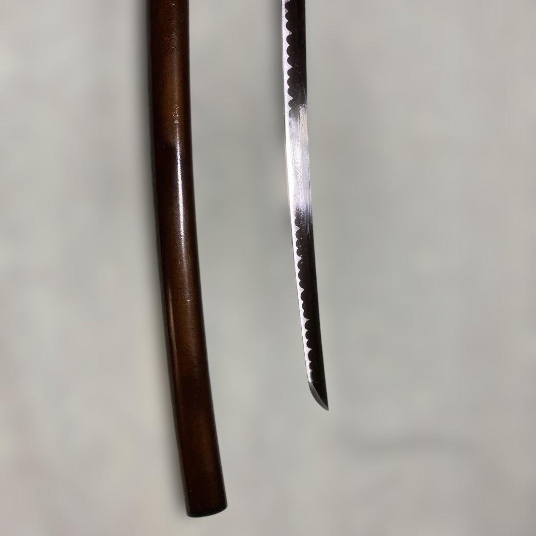 模造刀 濃緑柄 角松透し楕円鍔 茶鞘