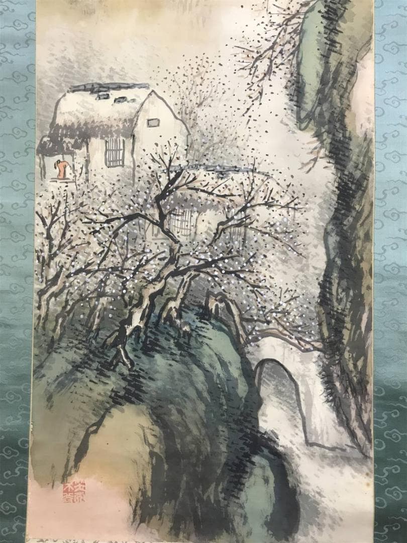 真作/泥谷文景/梅屋山渓図/梅花図/春景図/幽居図/掛軸/名家伝来/AE-11