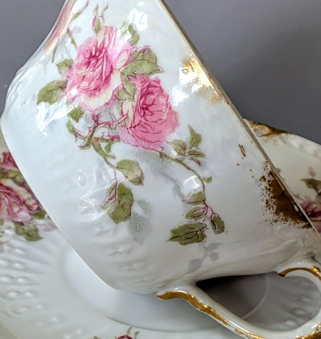 アビランド リモージュ　フランスアンティーク/薔薇暈し金彩/カップ&ソーサー