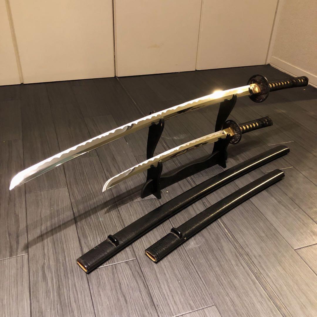 高級模造刀　居合刀　 2本セット　美術刀剣　太刀　脇差　大小セット　黒拵え