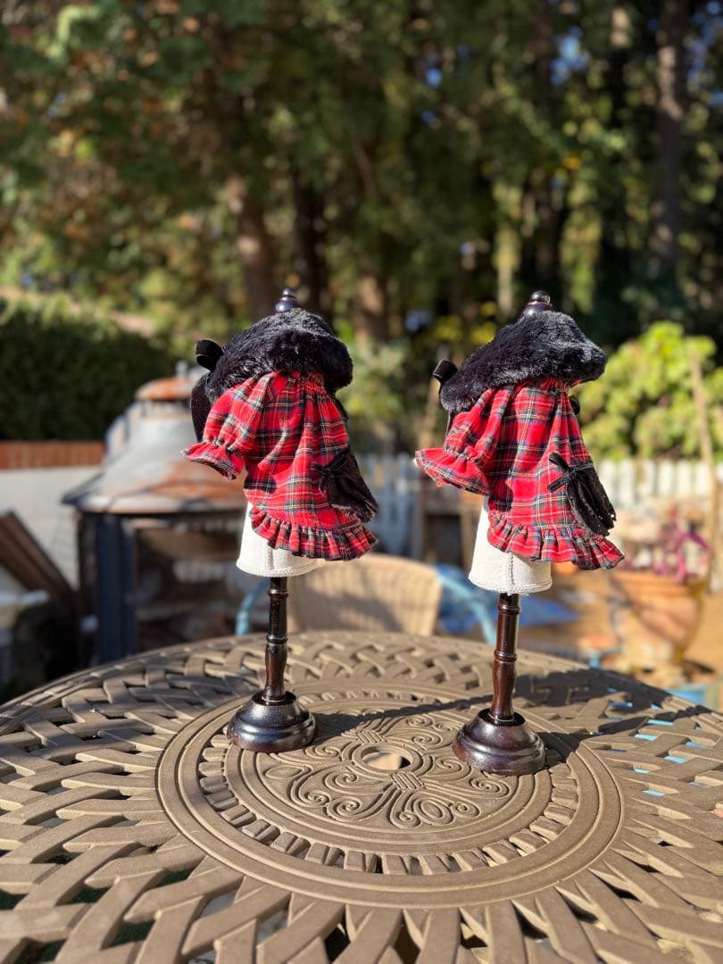 ワンピース　チェック　フリル　ファーリボン　かわいい　撮影会　犬服