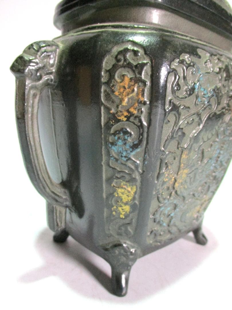 白銅 香炉 計２点 獅子型 正晴 作 ４足耳付 香道具 中国美術