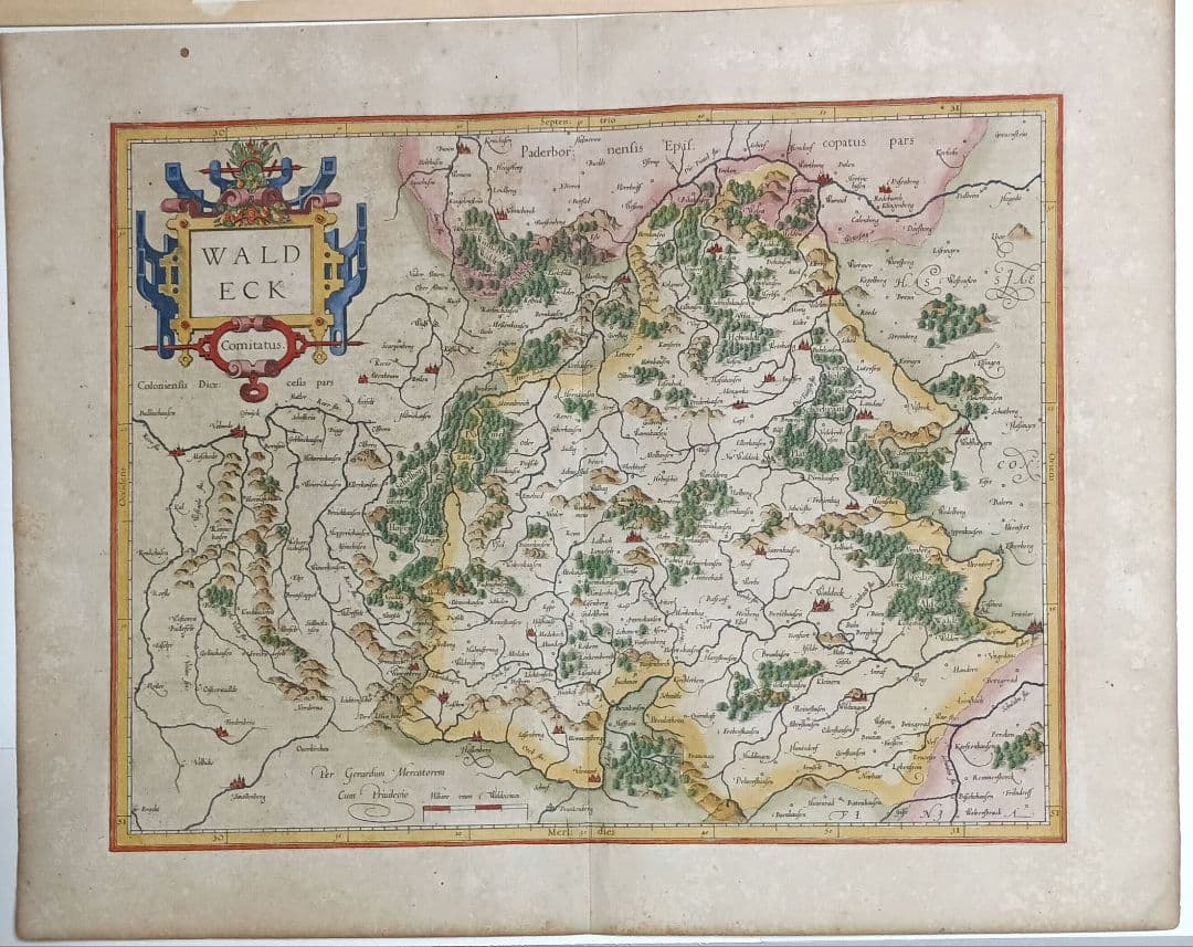 額装品　西洋古地図　17世紀　G.MERCATOR 「Waldeck」美品
