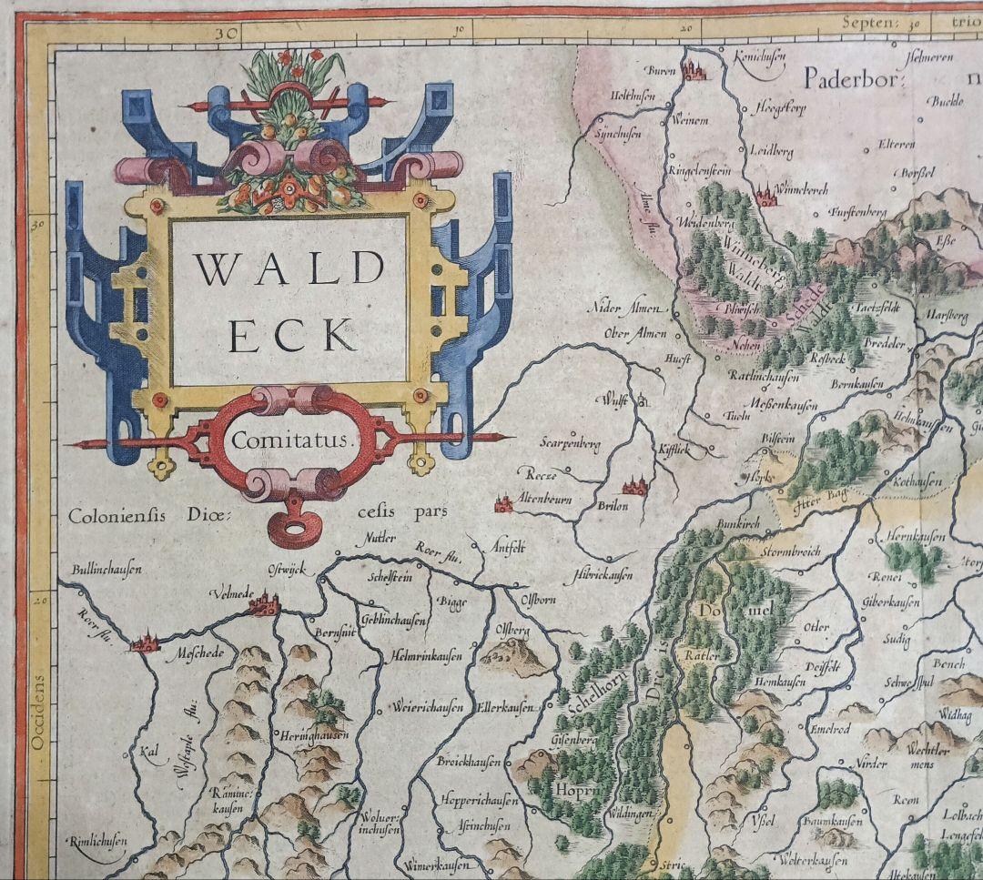 額装品　西洋古地図　17世紀　G.MERCATOR 「Waldeck」美品