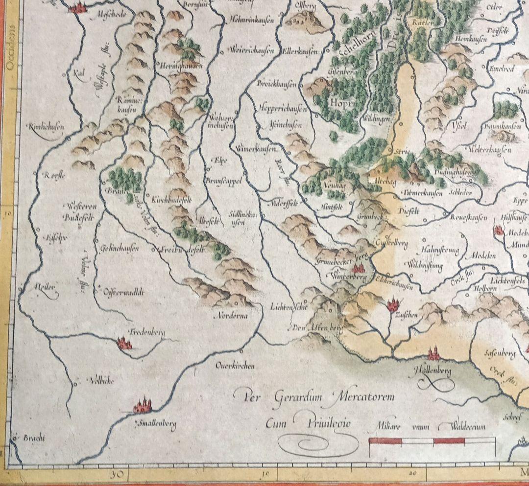額装品　西洋古地図　17世紀　G.MERCATOR 「Waldeck」美品