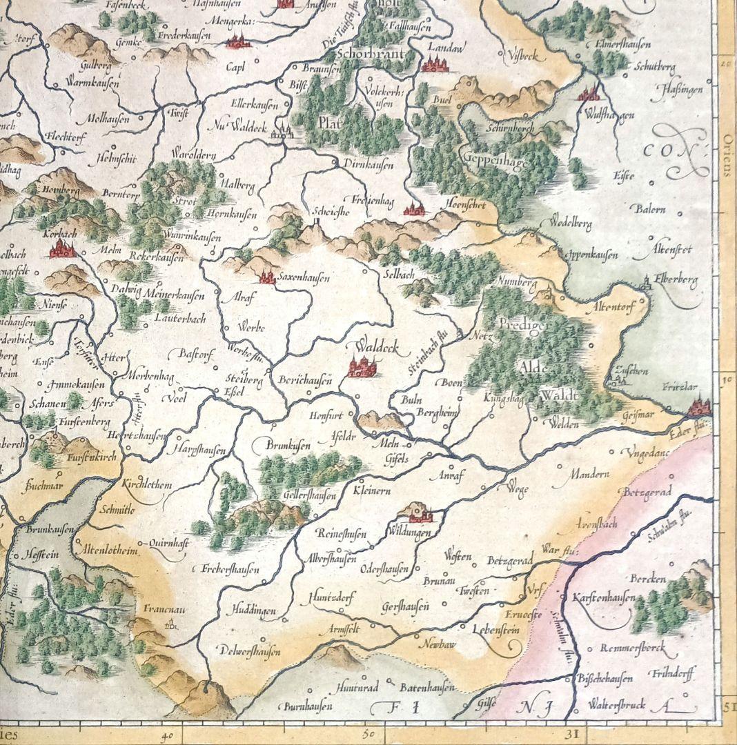額装品　西洋古地図　17世紀　G.MERCATOR 「Waldeck」美品