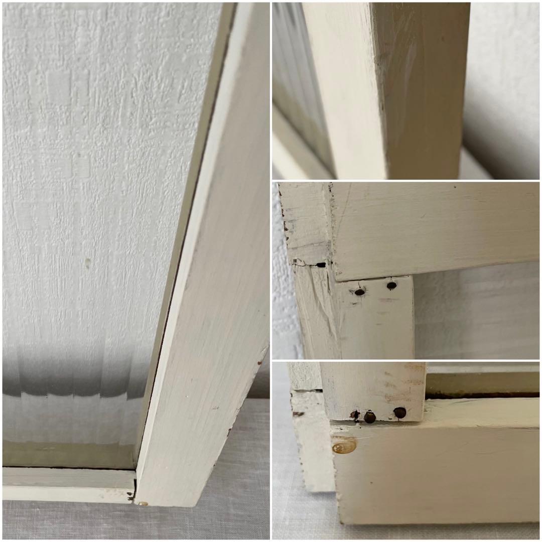 波板ガラス 窓枠 木製 建具 モールガラス 滑車付 2色 古道具 レトロ