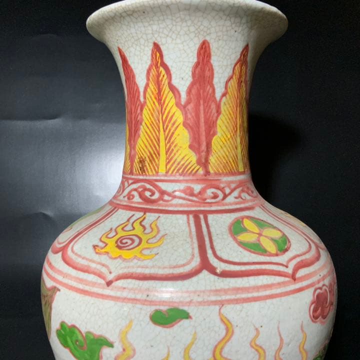 古玩赤絵花瓶・時代中国花器・粉彩色絵瓶・黄龍五爪・始皇帝・煎茶道具