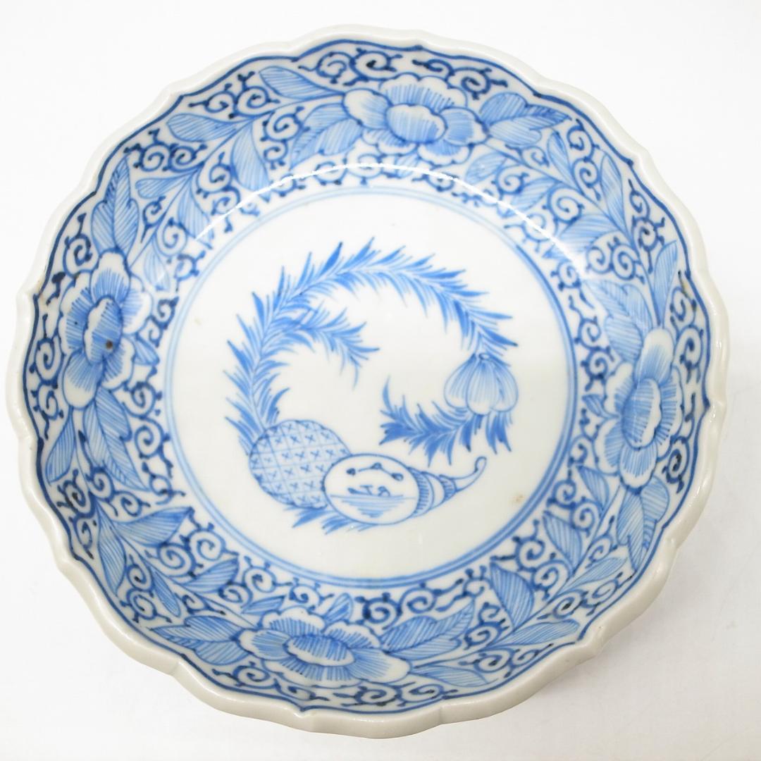 古伊万里　線画　パイナップル　なます皿　2枚