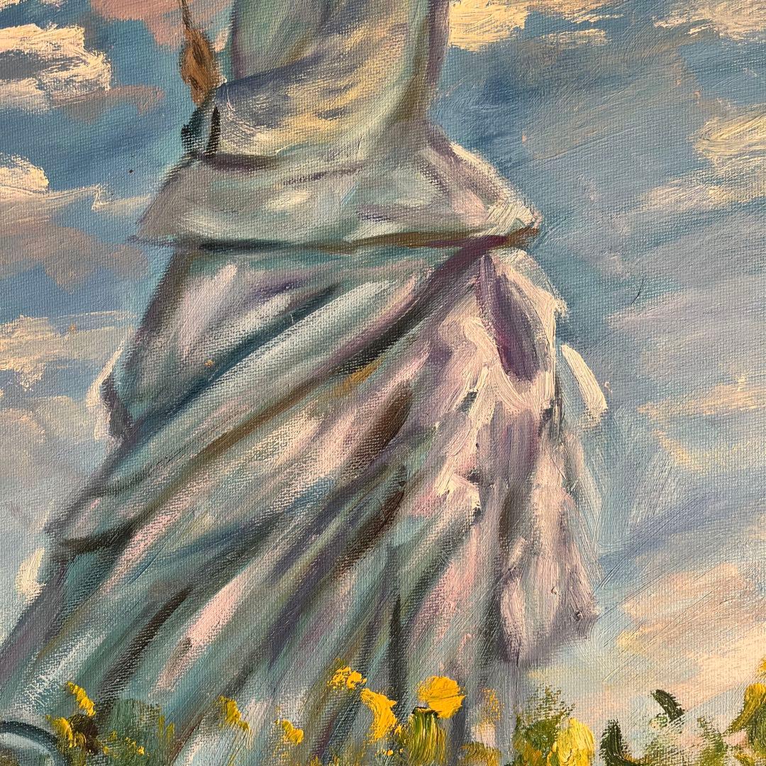 手書き油絵 クロード・モネ 日傘をさす人 額付 絵画 インテリア 油彩画