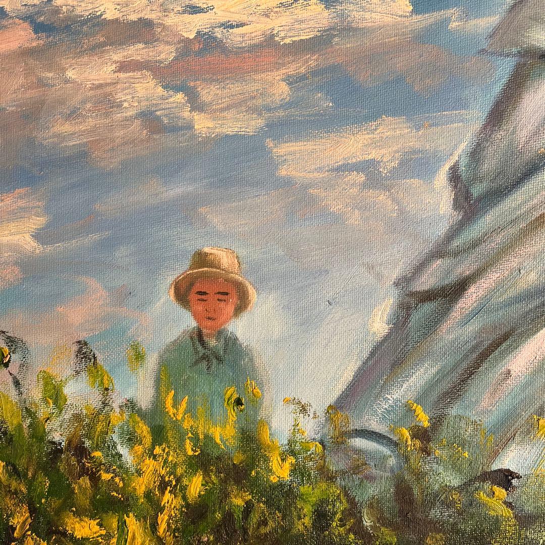 手書き油絵 クロード・モネ 日傘をさす人 額付 絵画 インテリア 油彩画