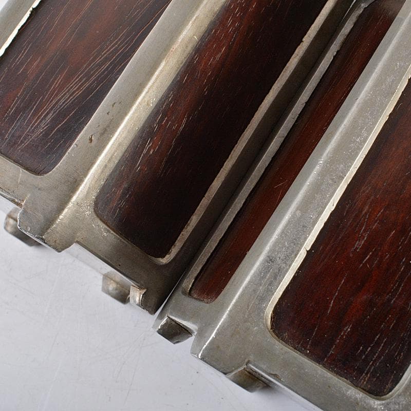 茶道具　古錫　唐木紫檀張　六角茶壷　茶心壷　一對　時代箱付　J　R5494