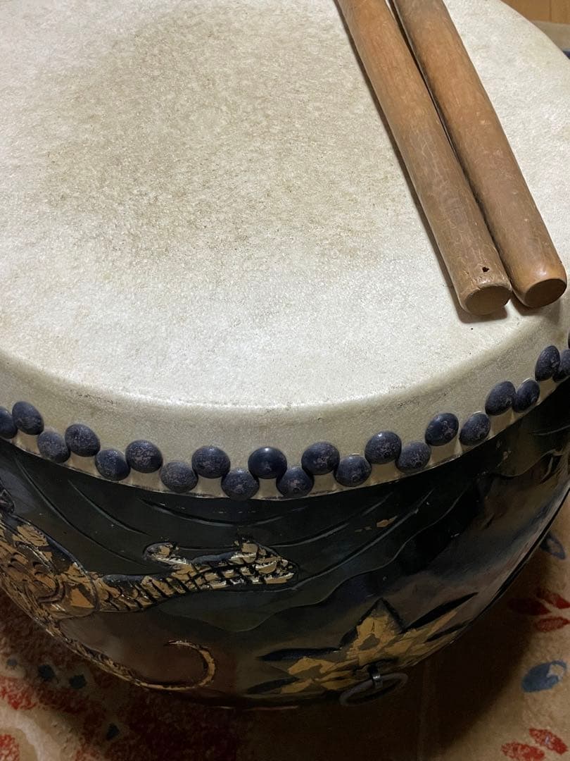 太鼓　和太鼓　アンティーク　木彫り　龍彫り　オブジェ　古道具　アンティーク　民藝