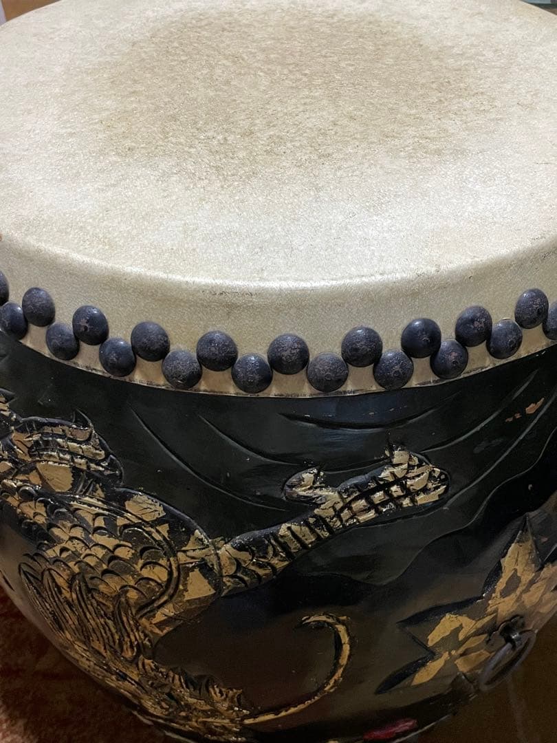 太鼓　和太鼓　アンティーク　木彫り　龍彫り　オブジェ　古道具　アンティーク　民藝